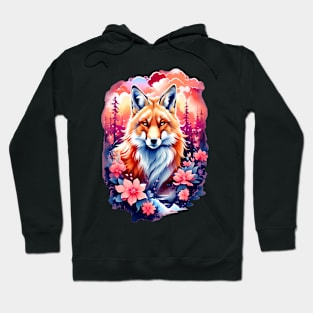 Red Fox with Bold Flowers Hoodie